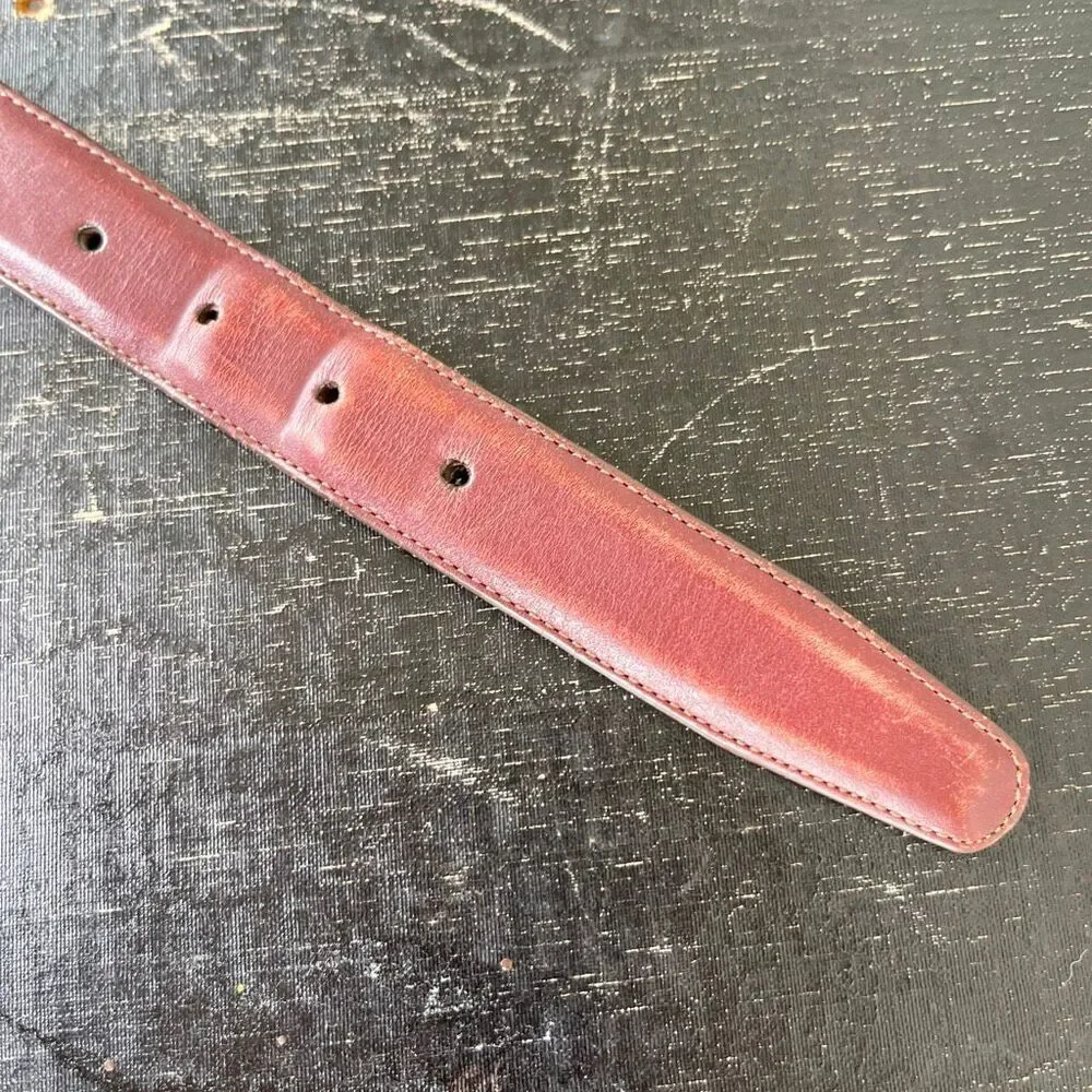 VTG Lands End Leather Belt 34 Oxblood Burgundy Brass Buckle Made USA Preppy